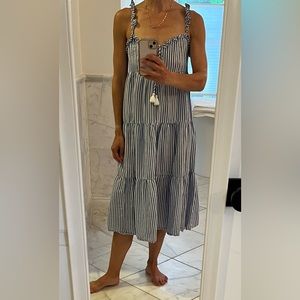 J.Crew Cotton and linen Lined Tiered Maxi dress in blue and white stripes